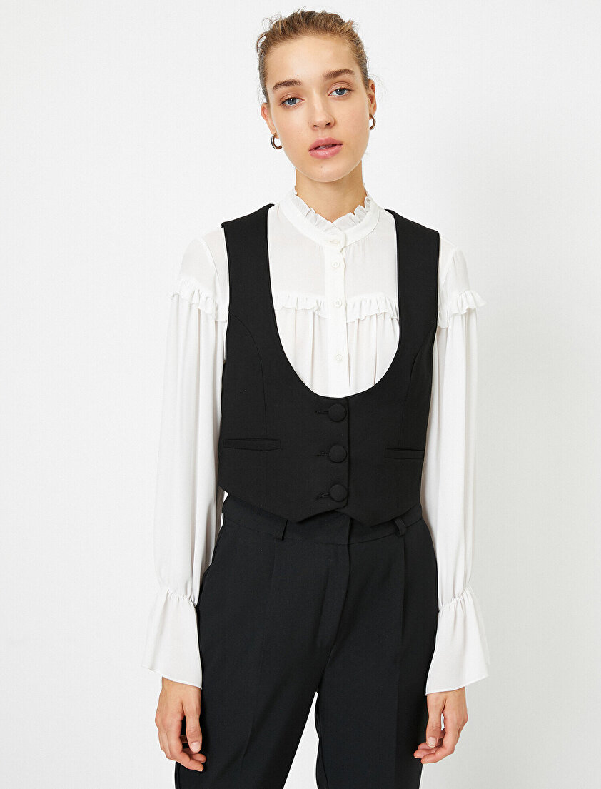 Düğmeli Cep Detaylı Yelek