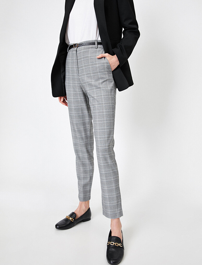 Kemerli Ekoseli Pantolon