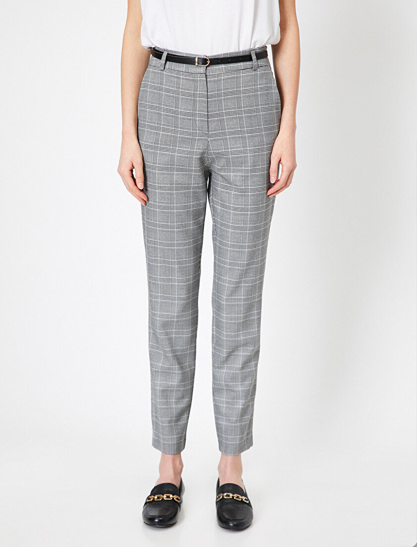 Kemerli Ekoseli Pantolon