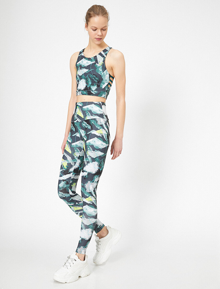 Ebru Şallı Loves Koton Yeşil Desenli Yüksek Bel Tayt