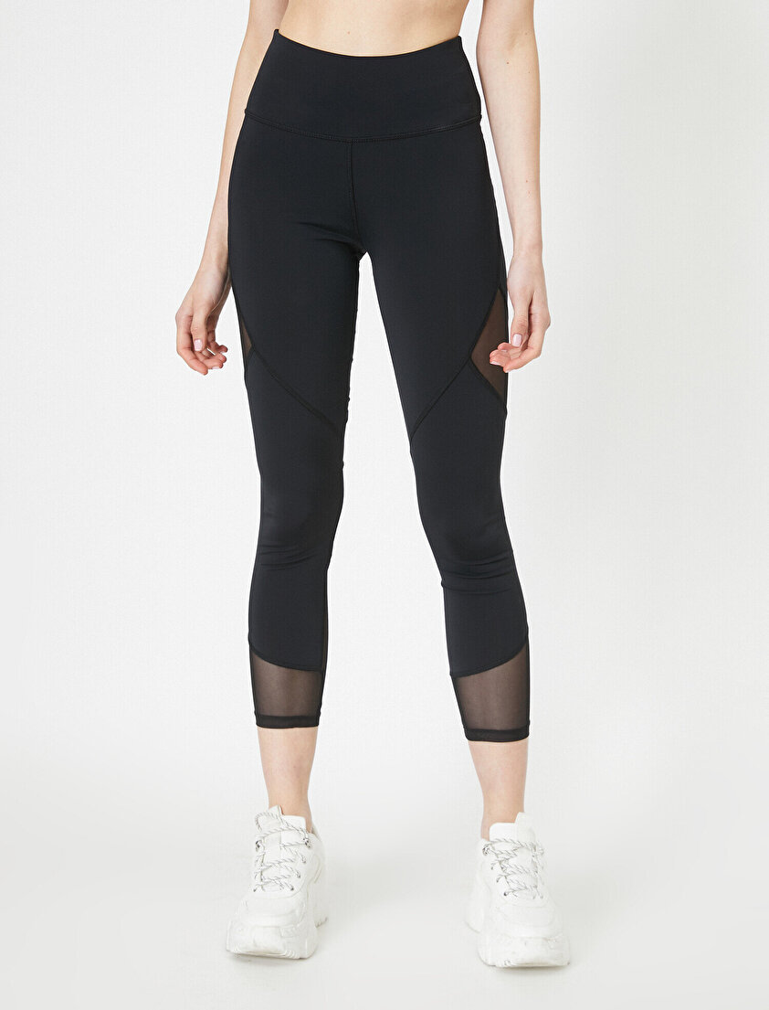 Tül Detaylı Yüksek Bel Spor Tayt