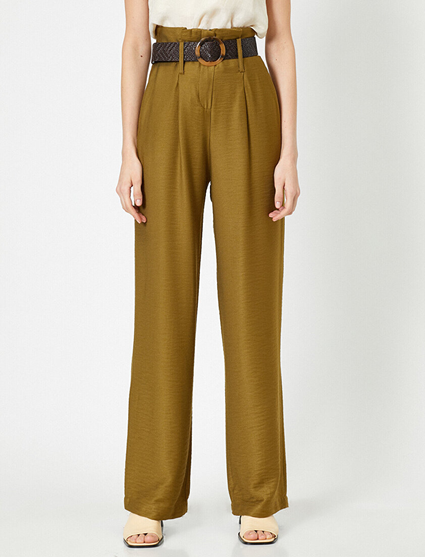 Kemer Detaylı Yüksek Bel Cep Detaylı Pantolon