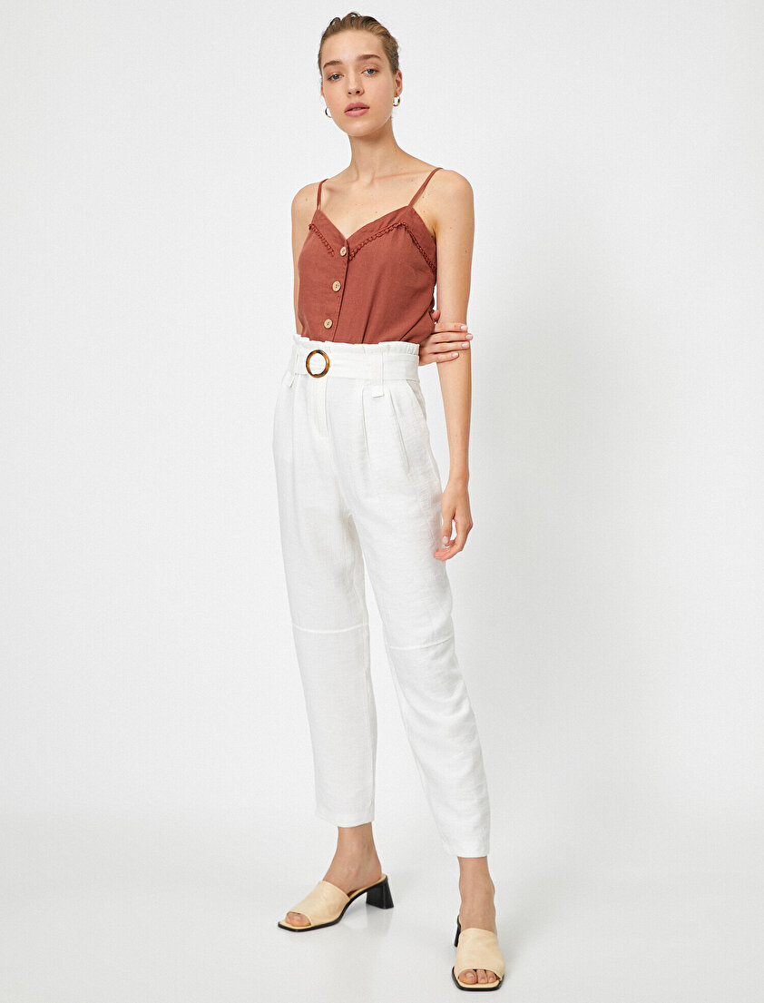 Kemer Detaylı Yüksek Bel Pantolon