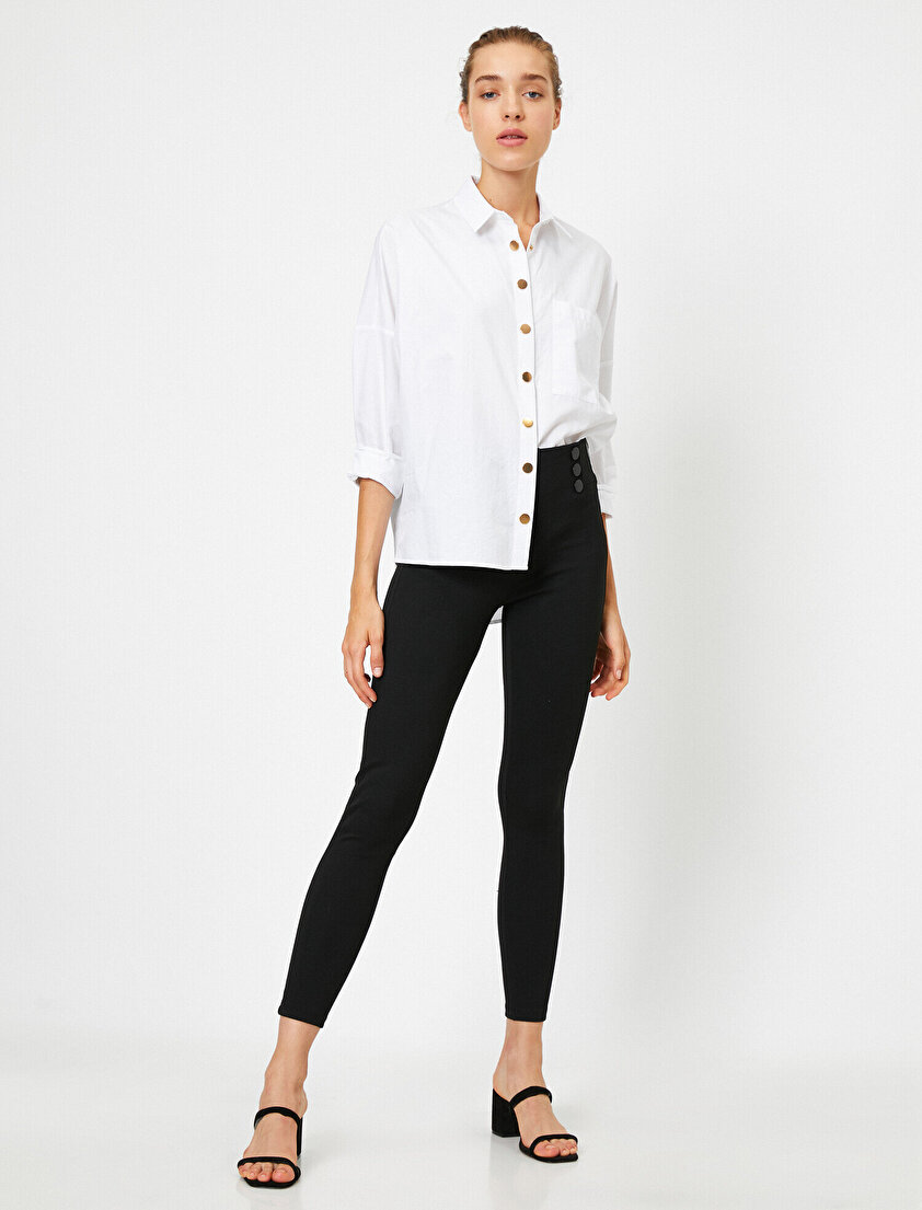 Düğme Detaylı Lastikli Tayt