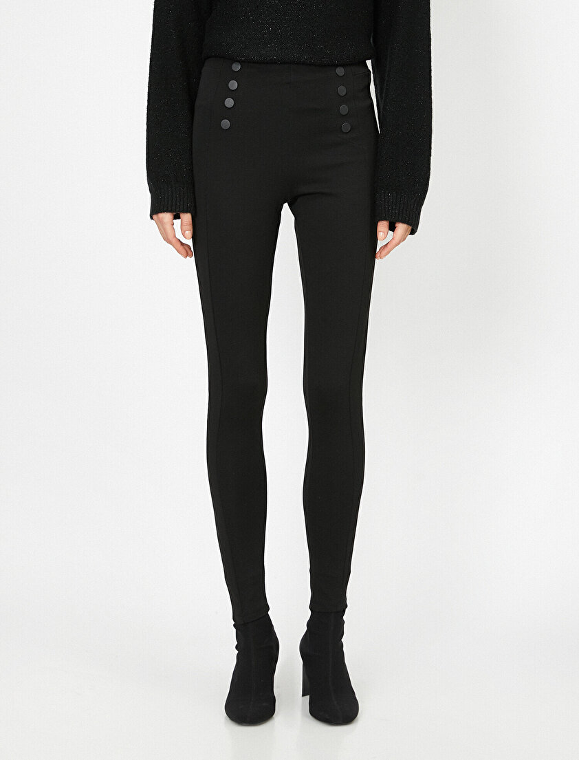 Düğme Detaylı Kalın Lastikli Tayt