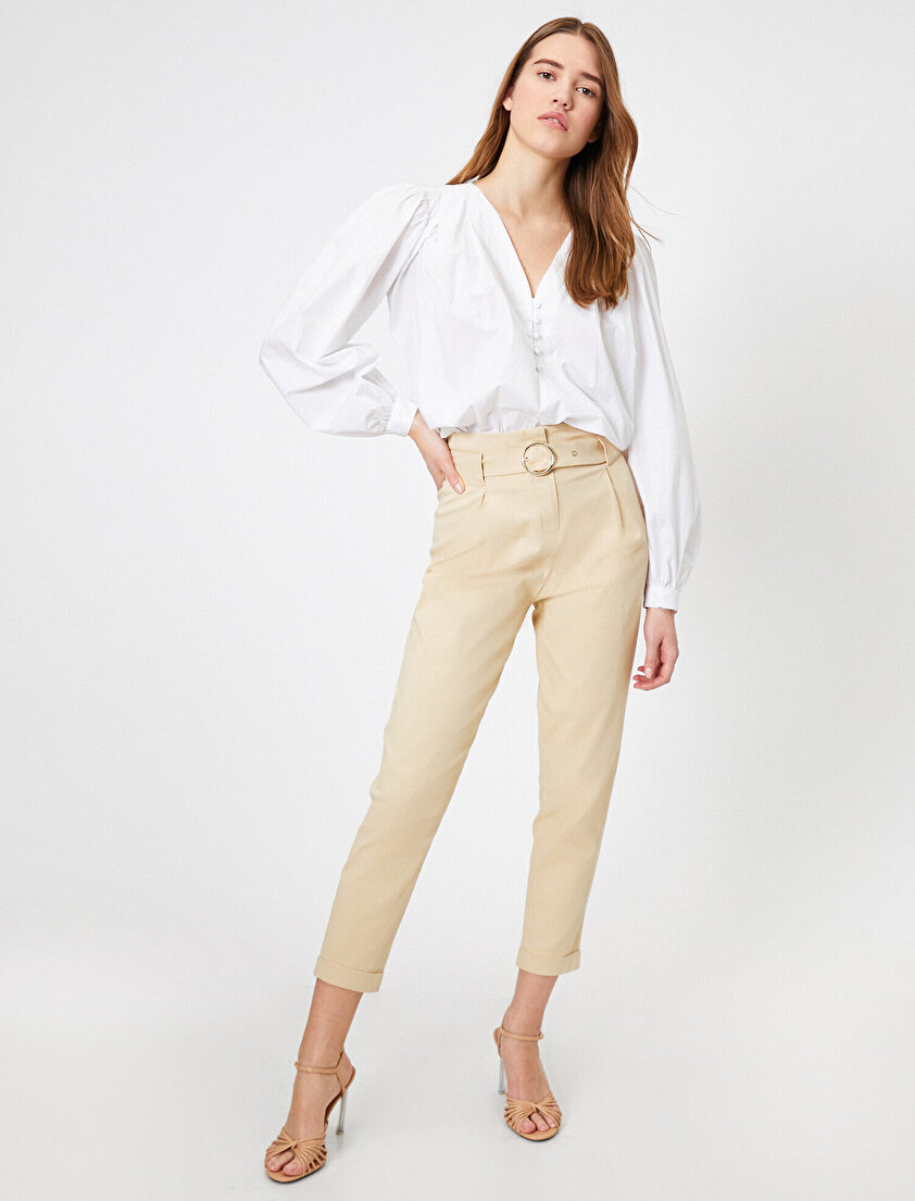 Yüksek Bel Kemer Detaylı Pantolon