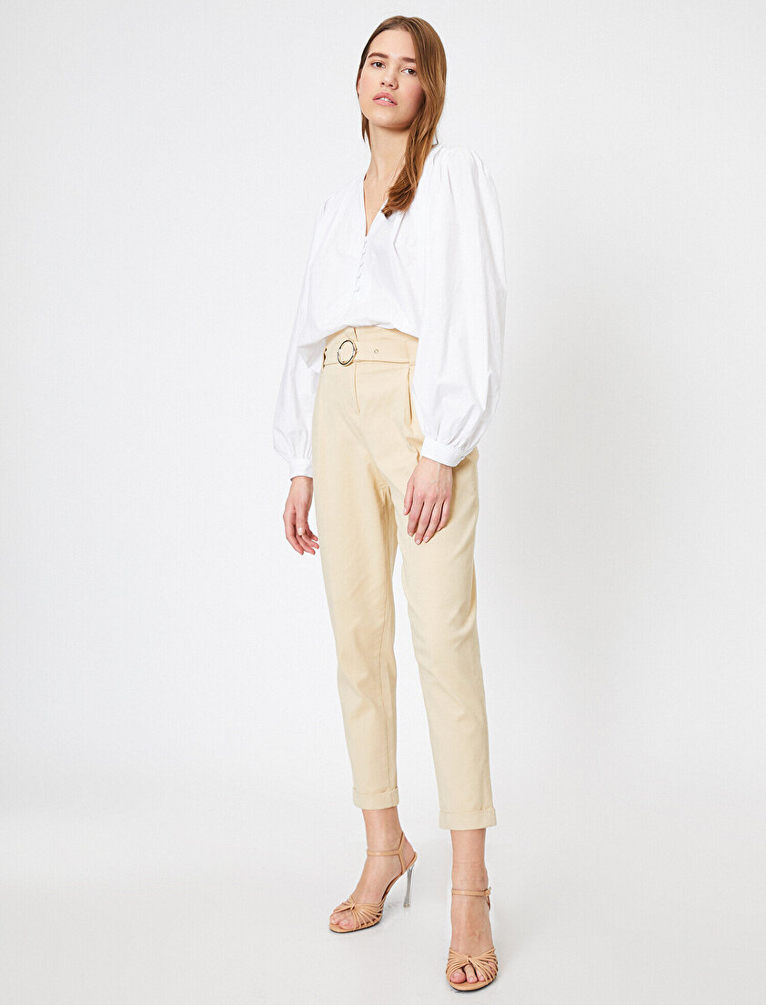 Yüksek Bel Kemer Detaylı Pantolon