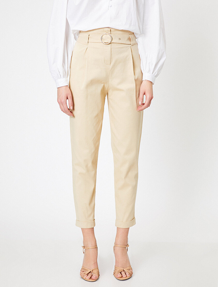 Yüksek Bel Kemer Detaylı Pantolon