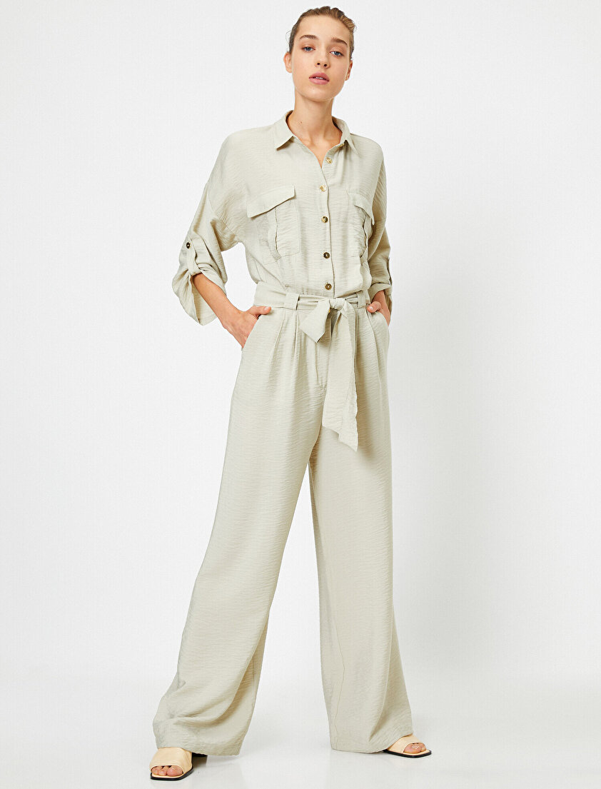 Cepli Düğmeli Kuşaklı Tulum