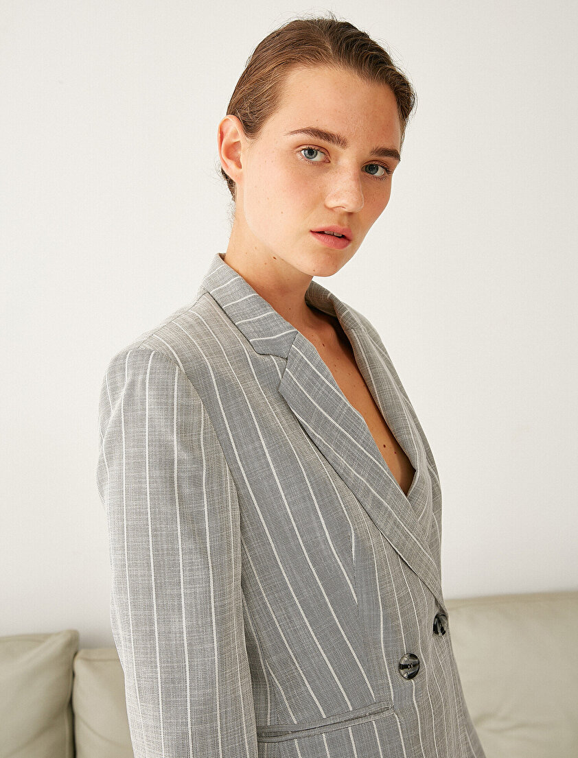 Çizgili Kruvaze Blazer Ceket