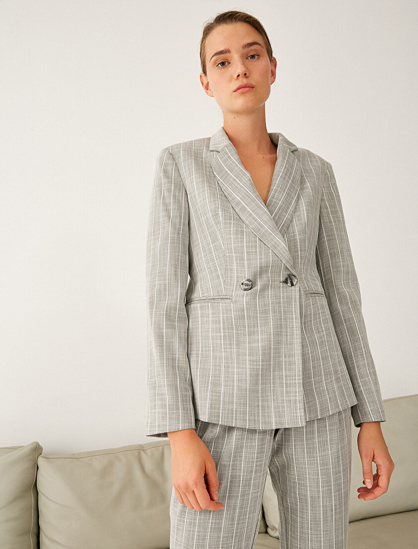 Çizgili Kruvaze Blazer Ceket