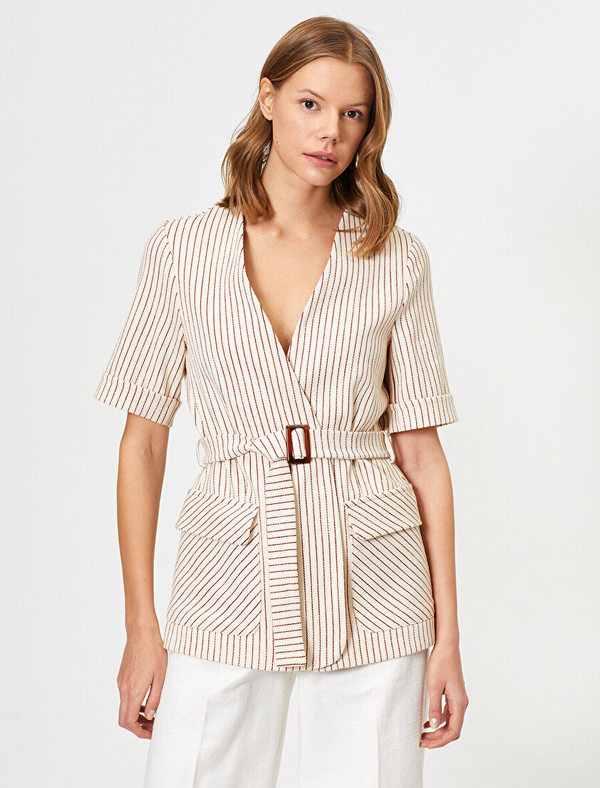 Kısa Kol V Yaka Kemerli Ceket