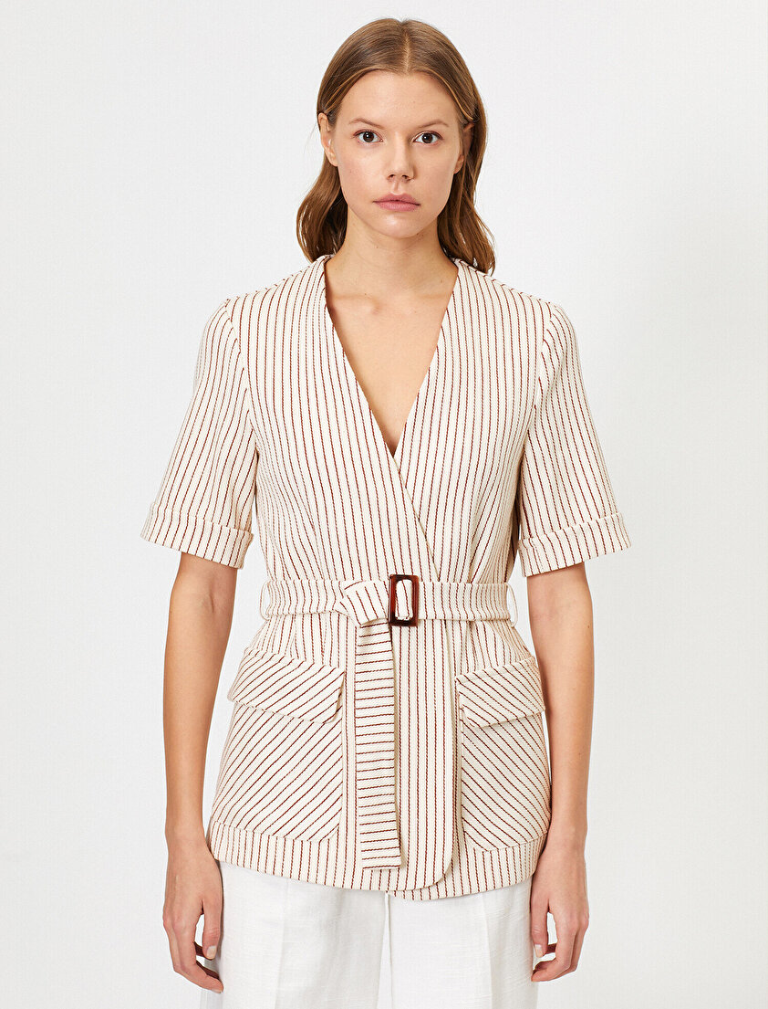 Kısa Kol V Yaka Kemerli Ceket