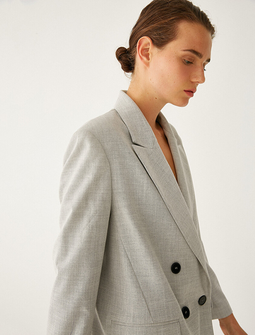Düğme Detaylı Kruvaze Blazer Ceket