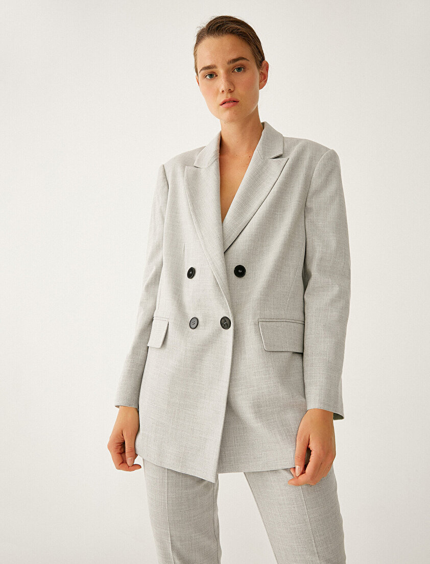 Düğme Detaylı Kruvaze Blazer Ceket