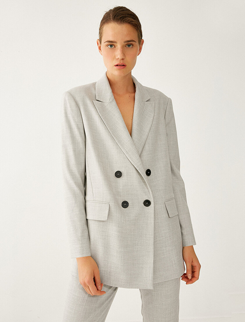 Düğme Detaylı Kruvaze Blazer Ceket