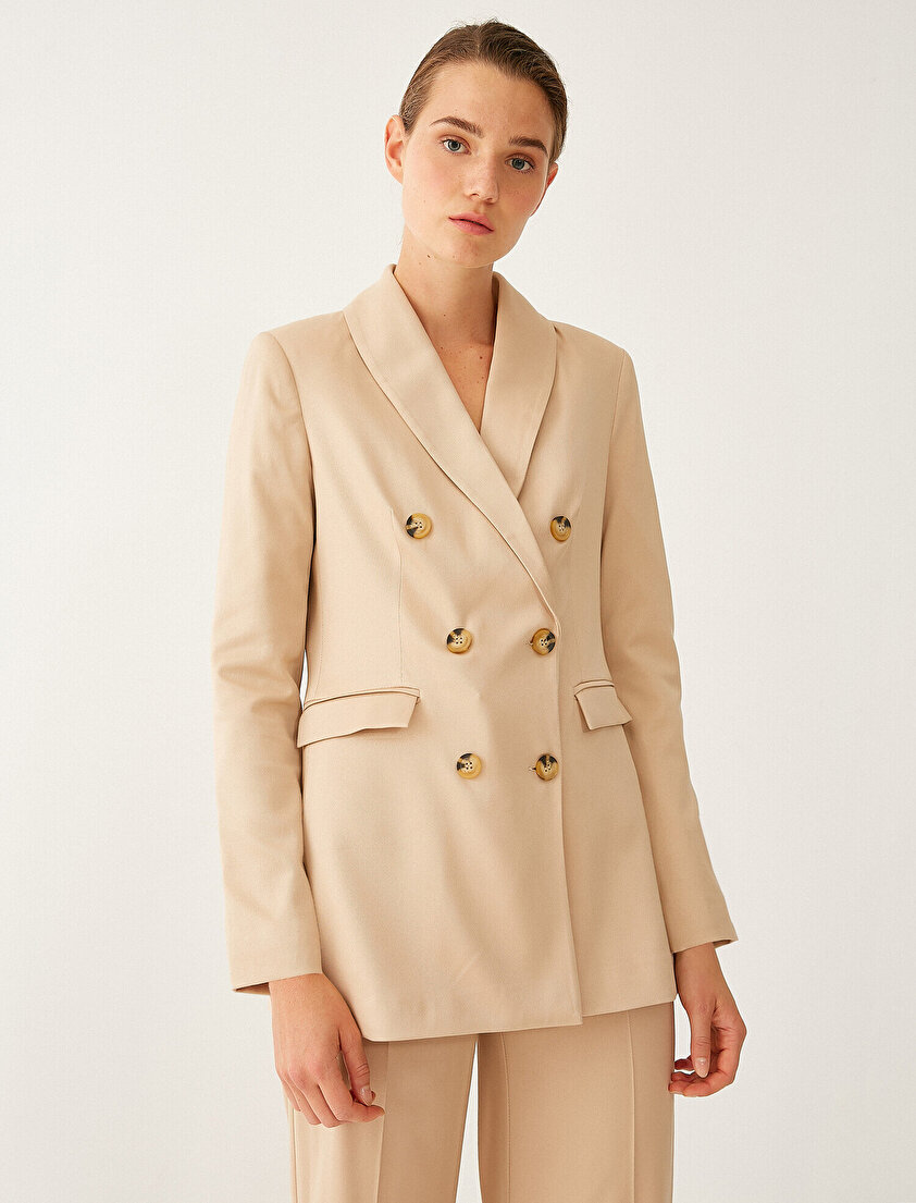 Düğme Detaylı Kruvaze Blazer Ceket