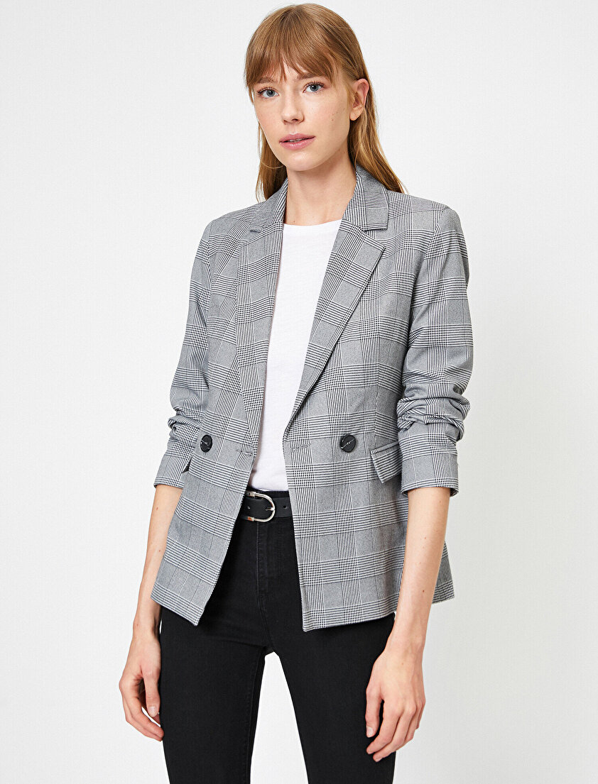 Ekoseli Kruvaze Blazer Ceket