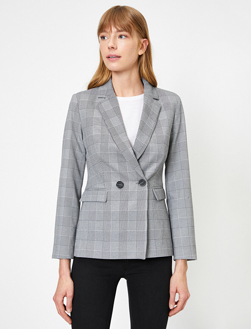 Ekoseli Kruvaze Blazer Ceket