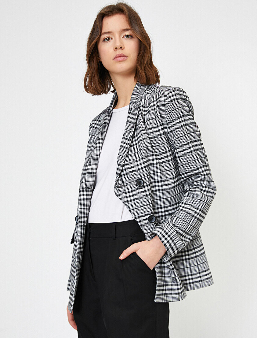 Ekoseli Kruvaze Blazer