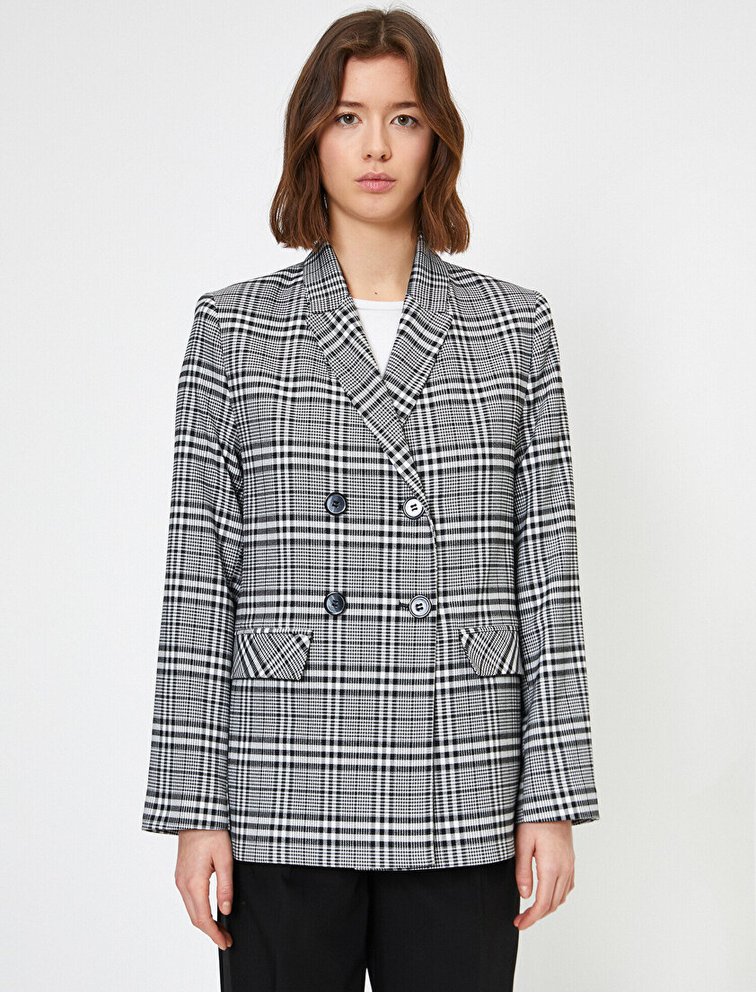 Ekoseli Kruvaze Blazer