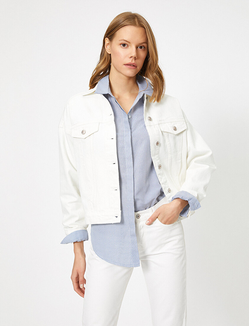 Düğme Detaylı Jean Ceket