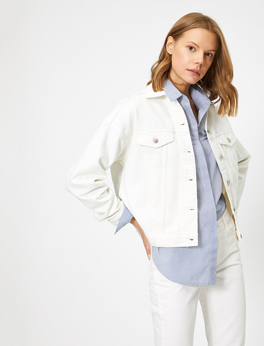 Düğme Detaylı Jean Ceket