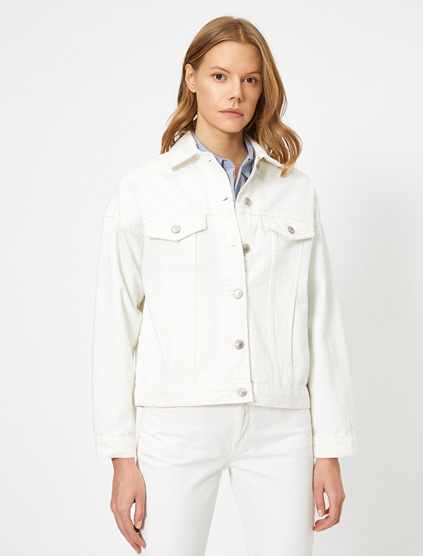 Düğme Detaylı Jean Ceket