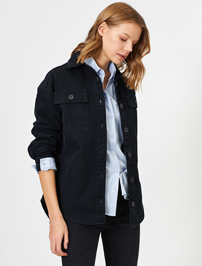 Cep Detaylı Jean Gömlek