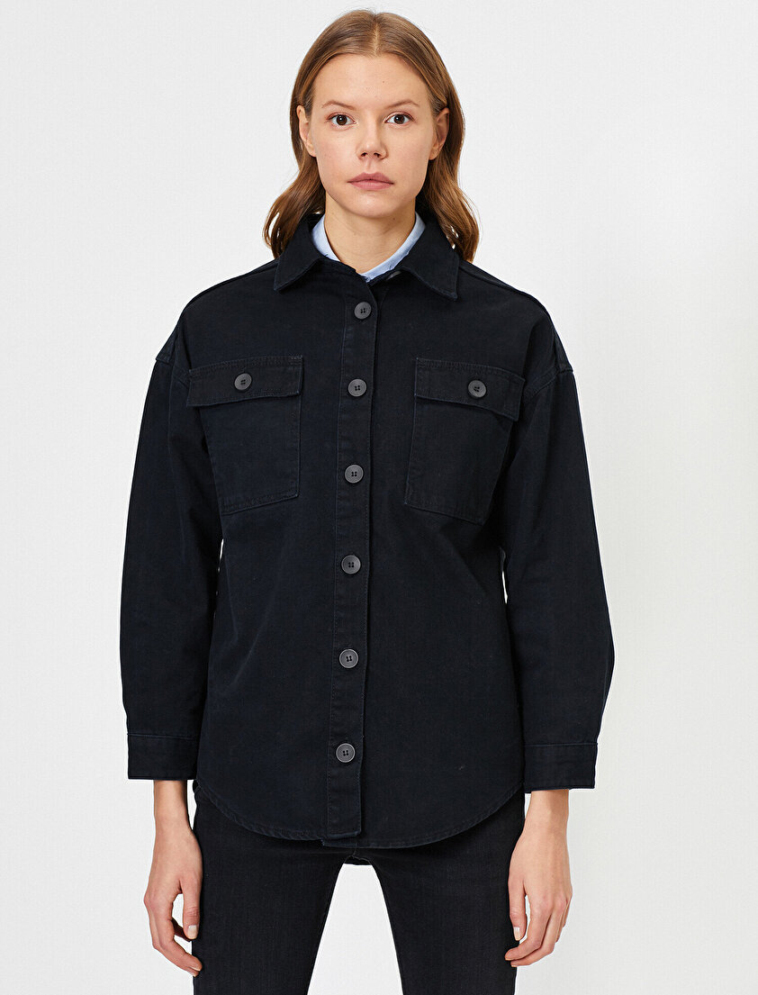 Cep Detaylı Jean Gömlek