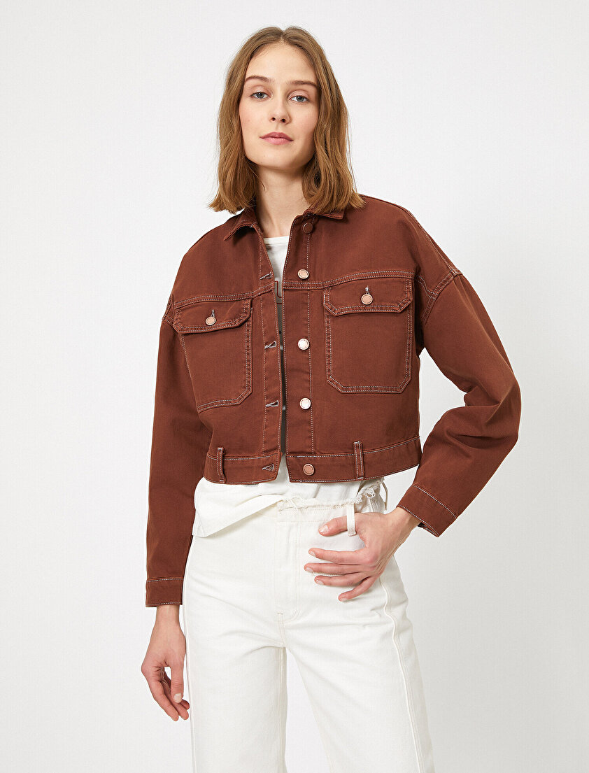 Düğme Detaylı Jean Ceket