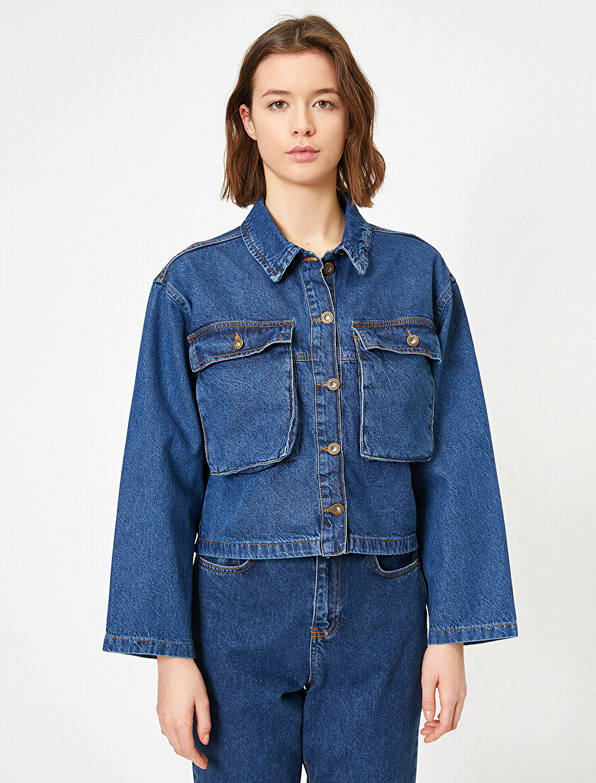 Düğme Detaylı Jean Ceket