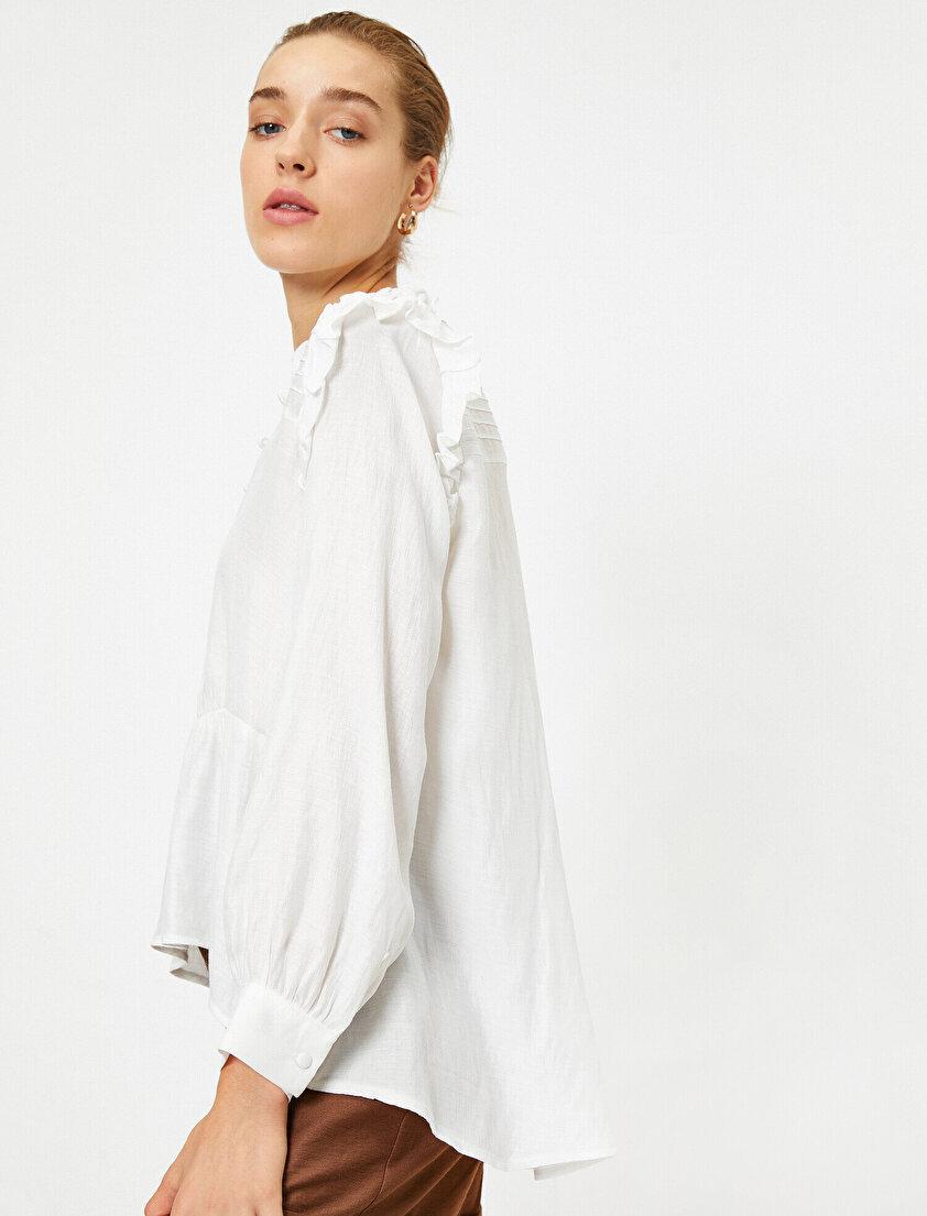 Uzun Kollu Fırfırlı Bluz