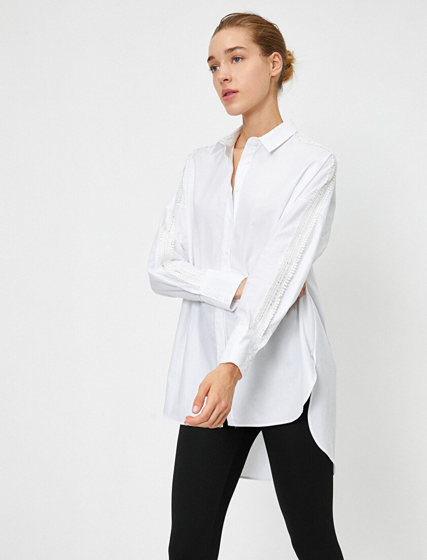 Uzun Kollu Gömlek Yaka Brode Bluz