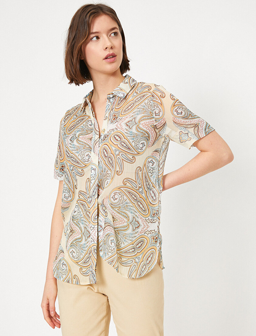 Şal Desenli Uzun Kollu Gömlek