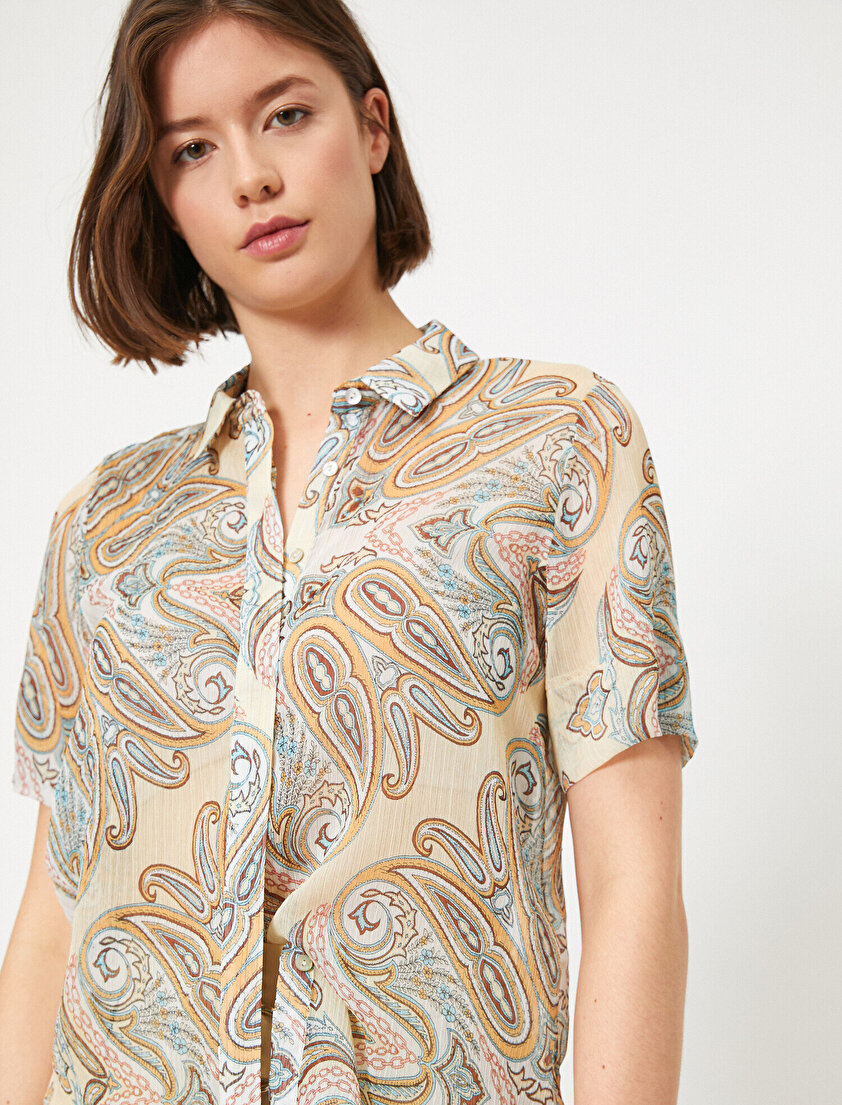 Şal Desenli Uzun Kollu Gömlek