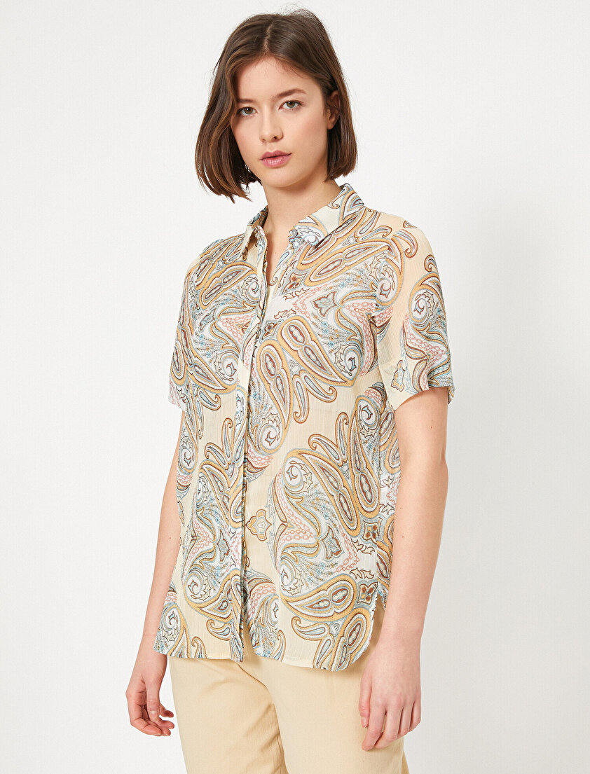 Şal Desenli Uzun Kollu Gömlek