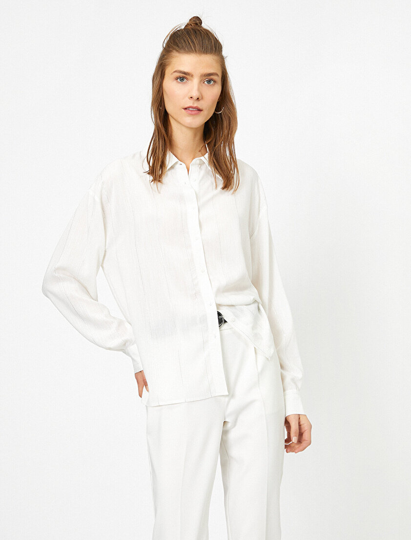 Uzun Kollu Parlak Çizgili Bluz