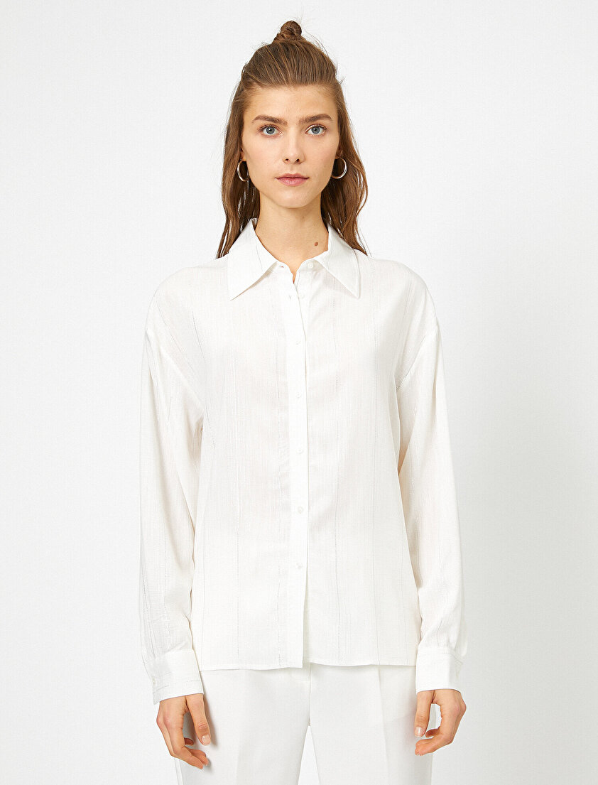 Uzun Kollu Parlak Çizgili Bluz