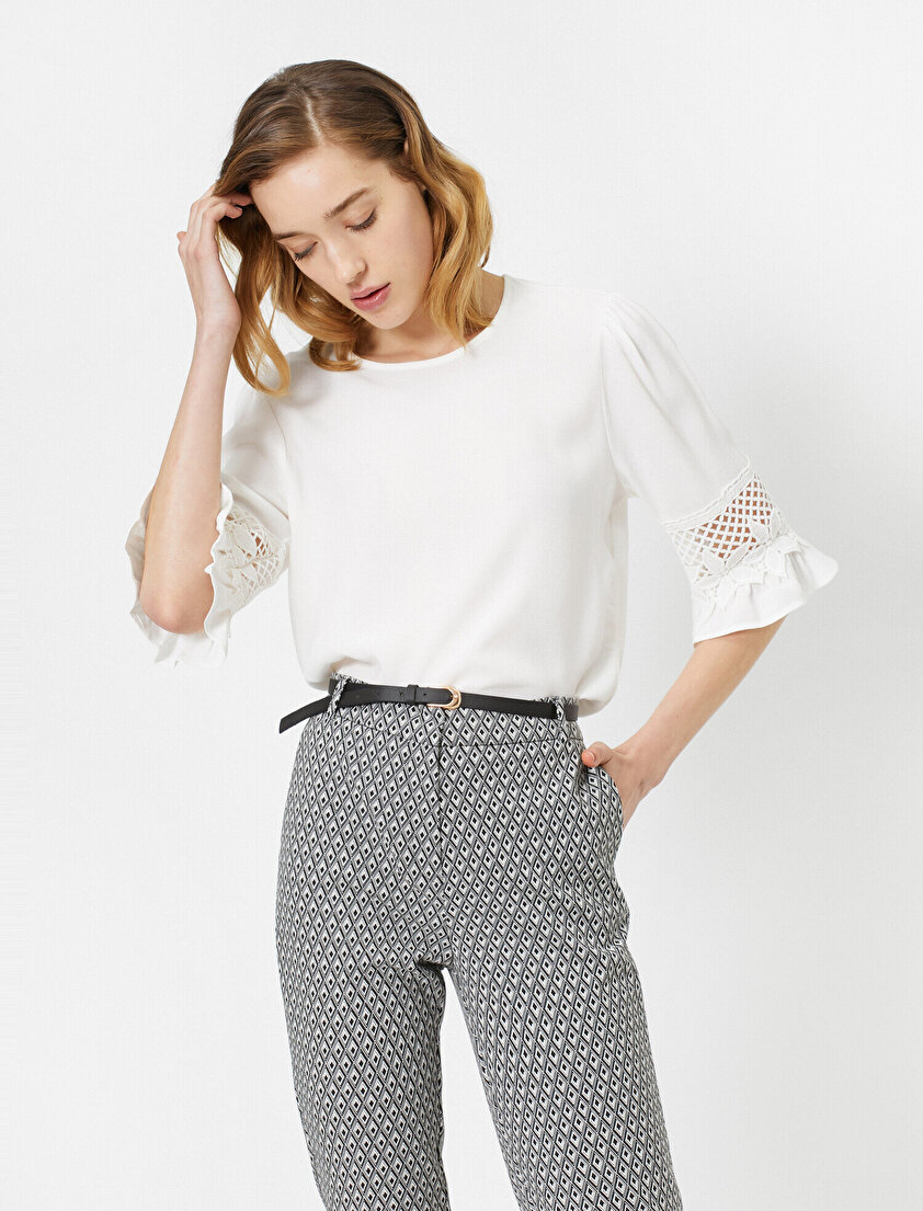 Bisiklet Yaka Kol Detaylı Bluz