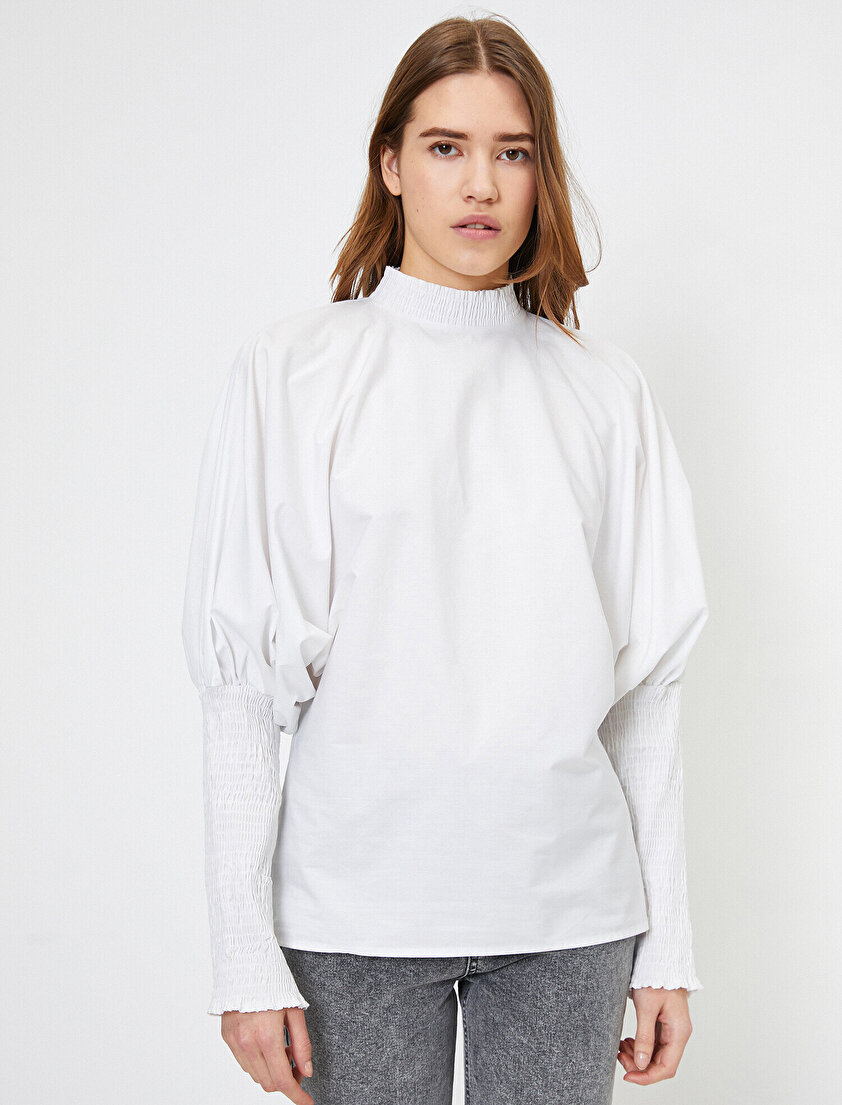 Balon Kollu Dik Yakalı Bluz