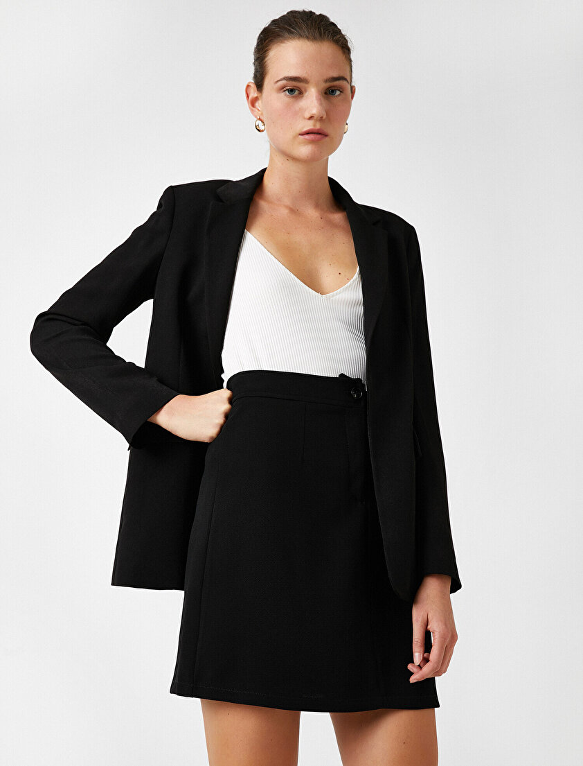 Düğme Detaylı Midi Etek