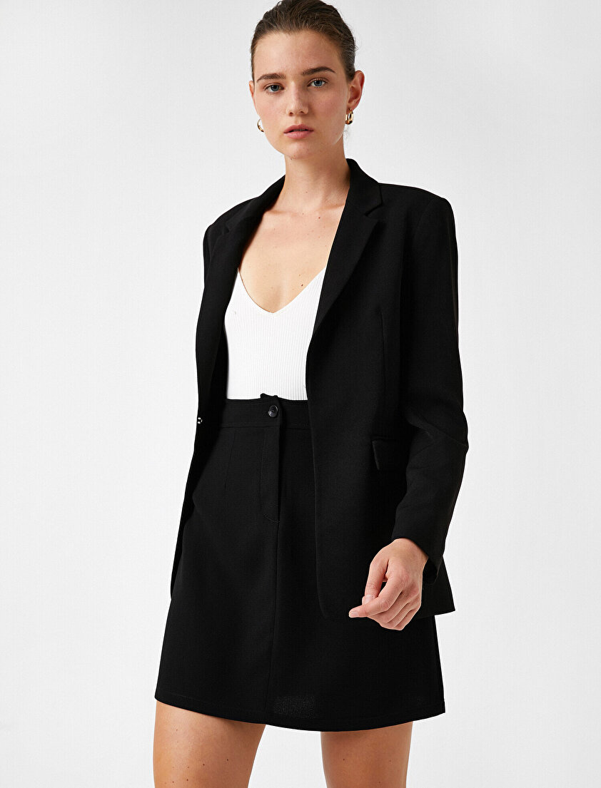 Düğme Detaylı Midi Etek