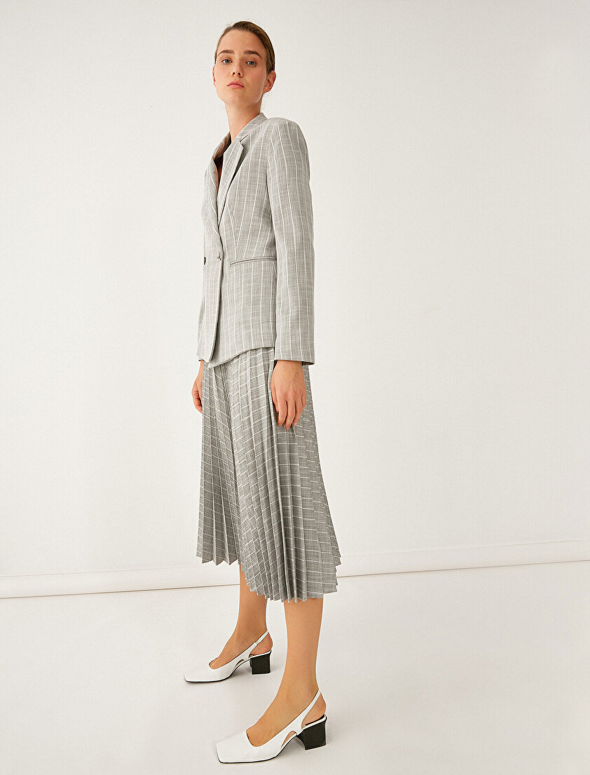 Çizgili Pilili Midi Boy Etek