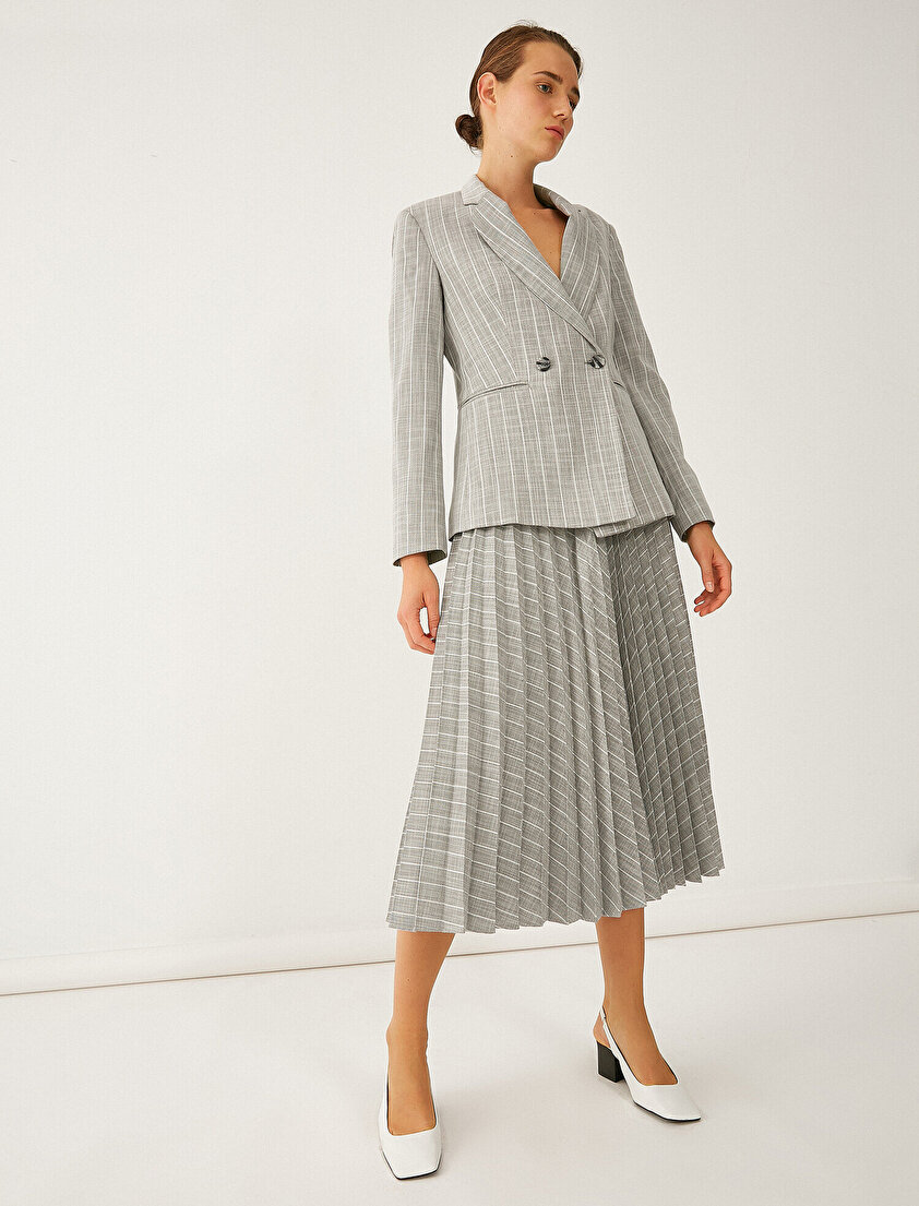 Çizgili Pilili Midi Boy Etek