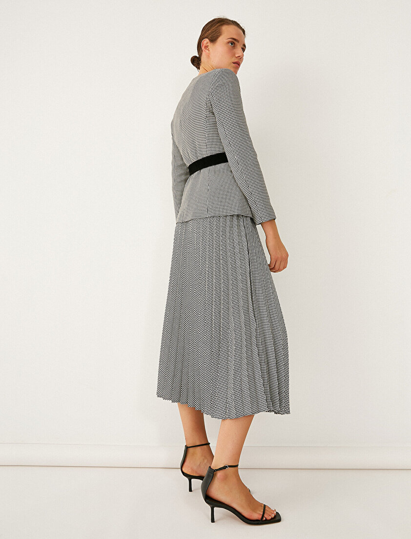 Pileli Kemerli Midi Etek