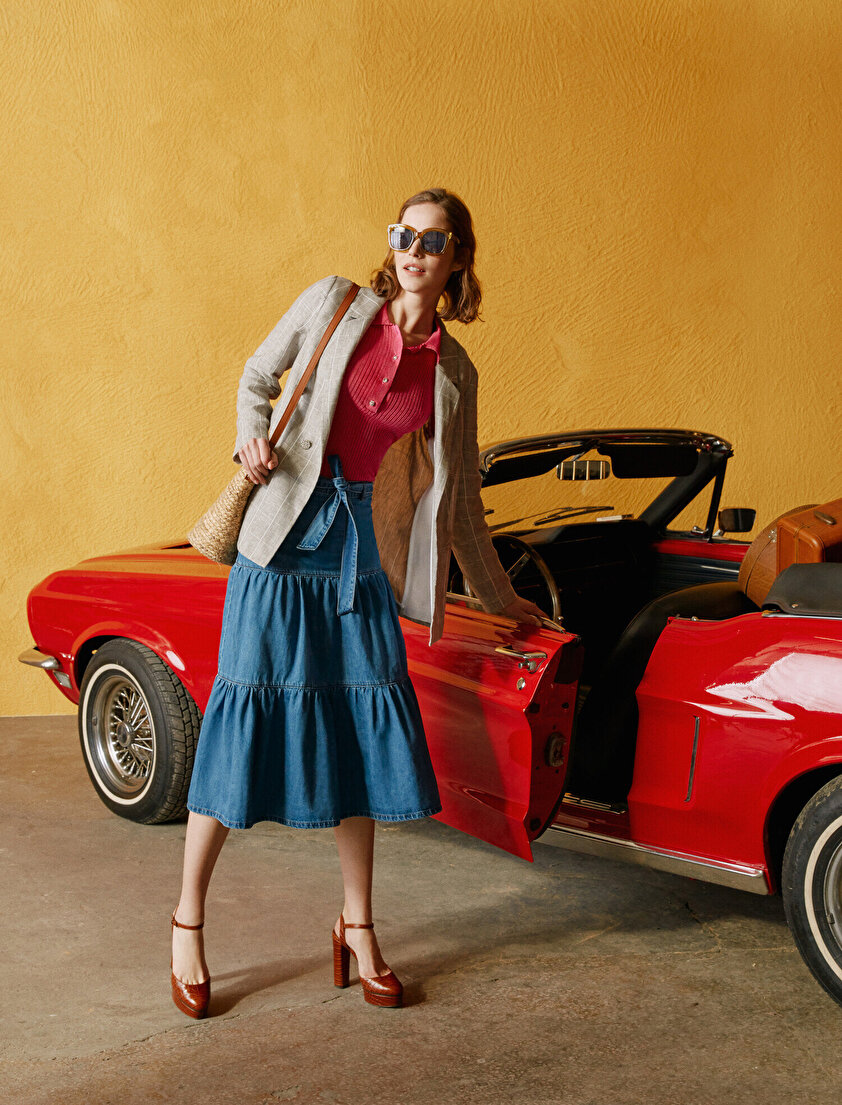 Skirtly Yours Styled by Melis Ağazat Beli Bağlamalı Jean Etek