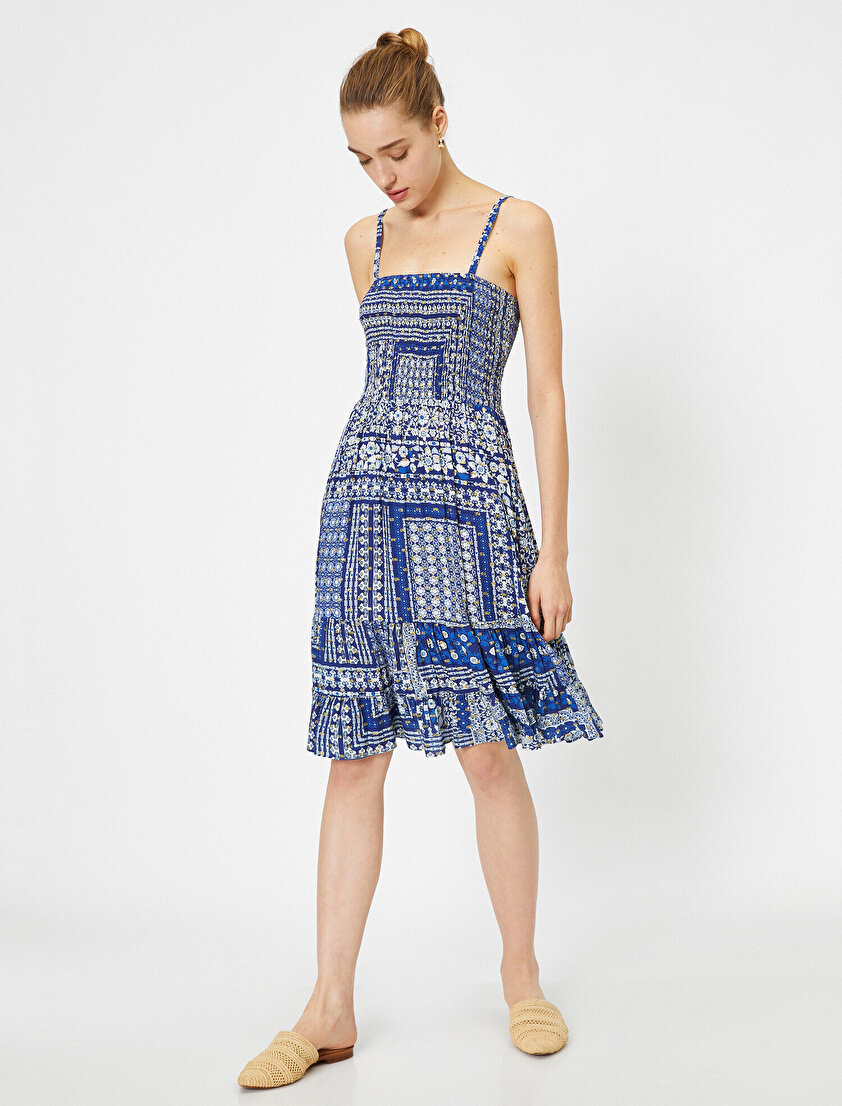 İnce Askılı Etnik Desenli Elbise