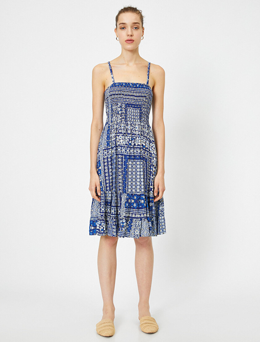 İnce Askılı Etnik Desenli Elbise