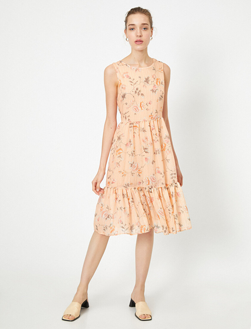 Çiçek Desenli Midi Elbise